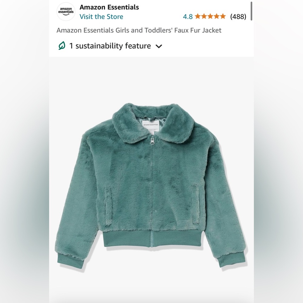 4T Toddler Girls Amazon Essentials Faux Fur Jacket~Green/Blue~Good Condition